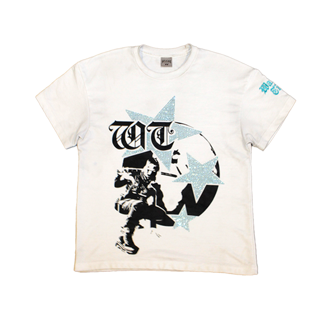 Light Blue "Global Assassin" Rhinestone Tee