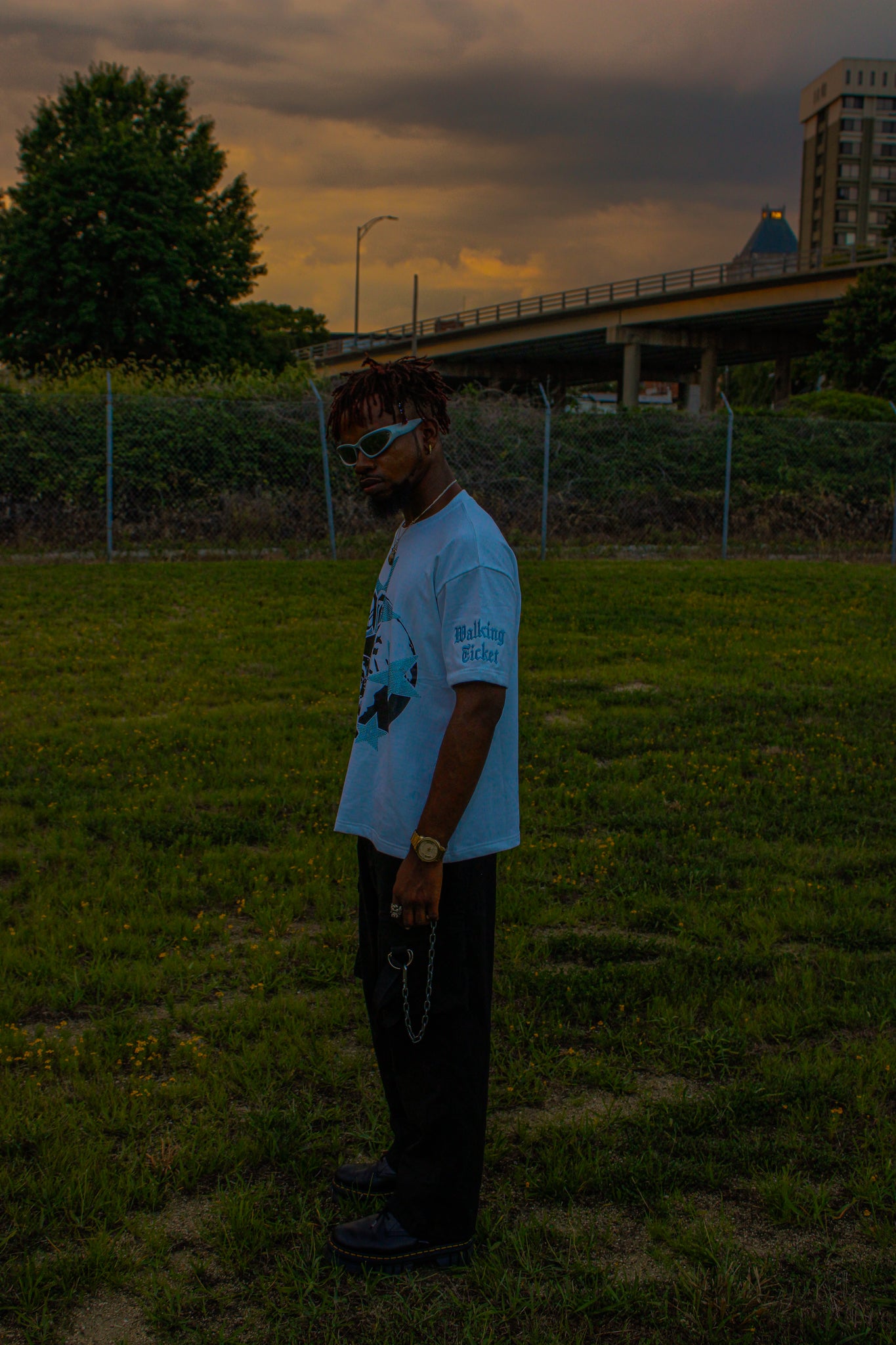 Light Blue "Global Assassin" Rhinestone Tee