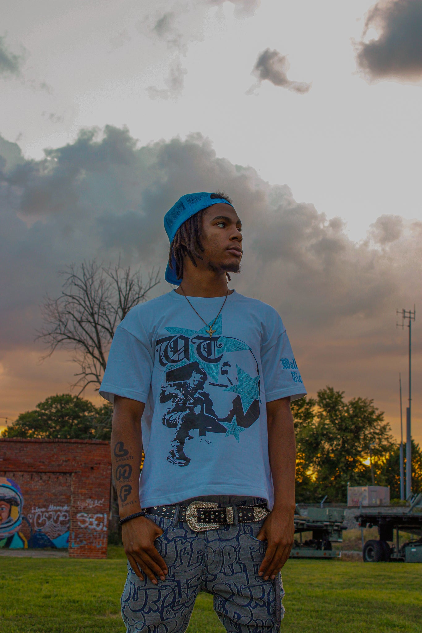 Light Blue "Global Assassin" Rhinestone Tee